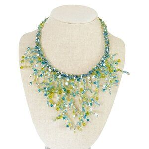 Ocean Inspired Multi Strand Beaded Necklace Aqua Green